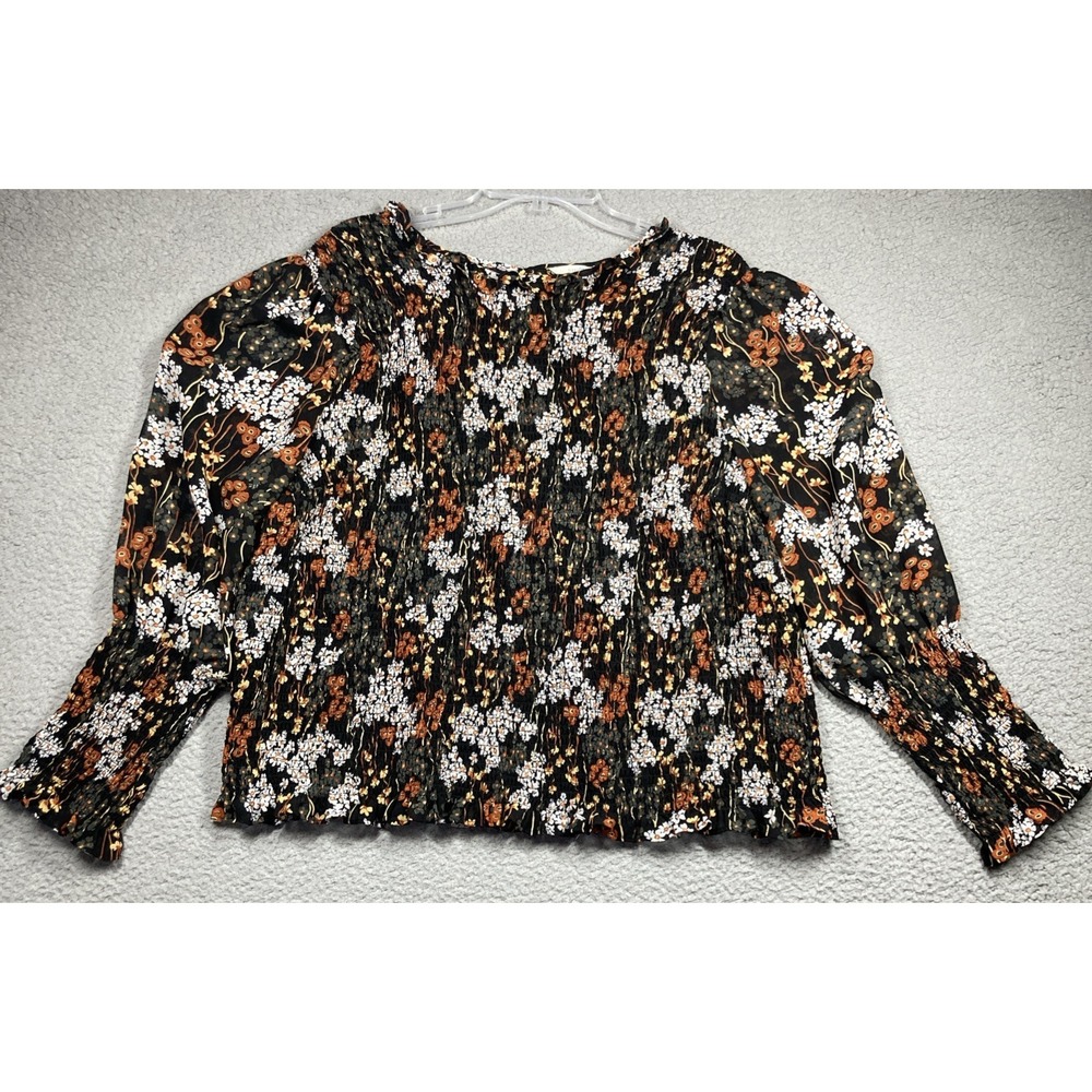 Smocked Top Women's Plus 4X Dark Floral Black Peasant Boho Semi Sheer Blouse‎